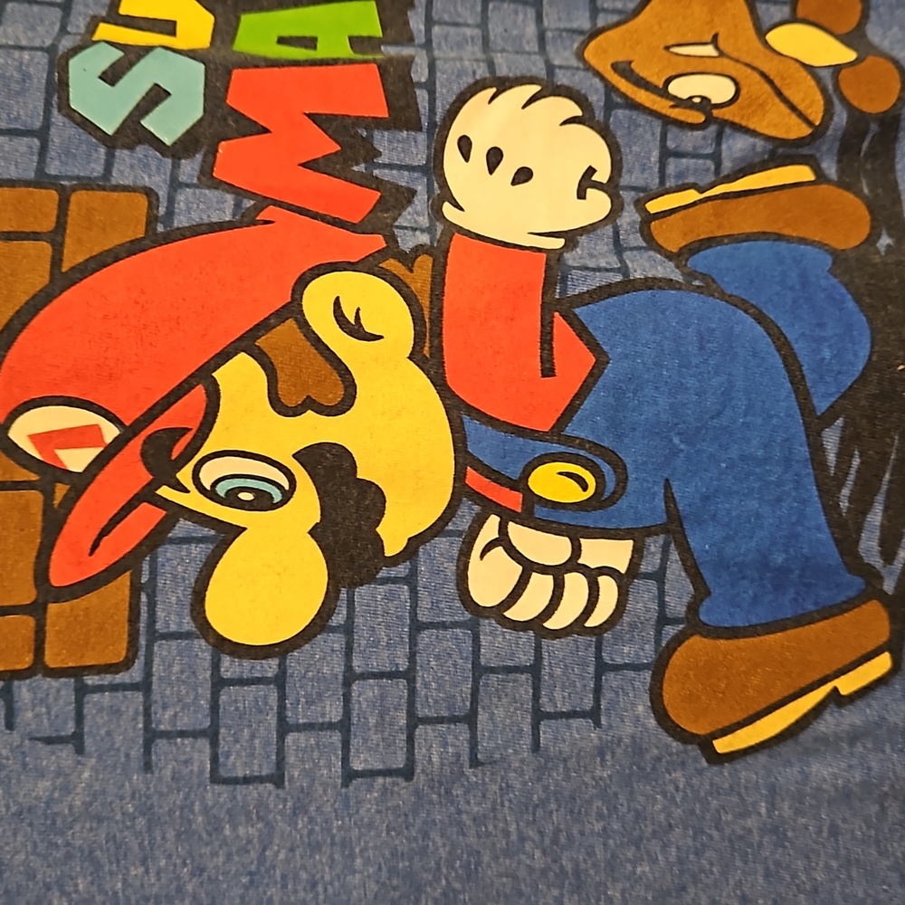Super Mario blue short sleeve graphic tee XL characters EUC - Picture 5 of 6
